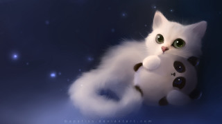 White cat stuffed animal blue - soft painting free wallpaper
