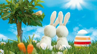 Stuffed rabbits grass tree eggs 3 - sunny free wallpaper
