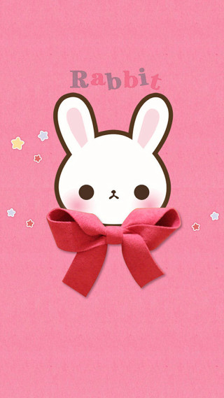 Rabbit bow pink background stars - kawaii free wallpaper
