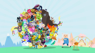 Cartoon characters field mountain sky - figurativism free wallpaper
