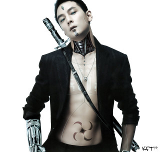 Man knife suit sword shirt - cyberpunk art free wallpaper for tablet