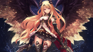 Angelic blonde girl sword wings - darkness free wallpaper
