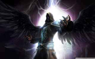 Man wings hood sword lightning - arcane free wallpaper for desktop
