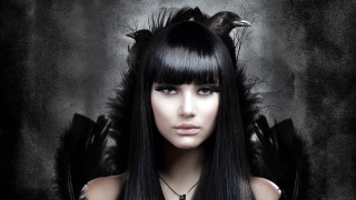 Woman black hair bird crow - dark shadow free wallpaper