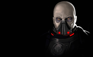 Man gas mask glowing eyes - realistic character concept free wallpaper