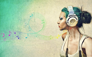 Woman headphones music notes ear - artgem free wallpaper