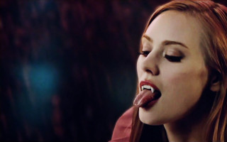 Woman tongue closed eyes transgressive - dark shadow free wallpaper