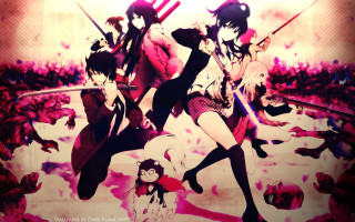 Anime characters swords crowd blood - over them free wallpaper