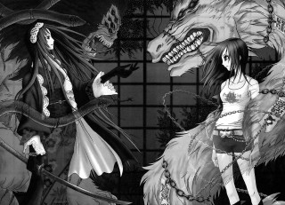 Anime couple demon dragon mural - anime art free wallpaper for desktop
