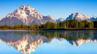 Mountain range reflection lake trees - tree and mountains free wallpaper