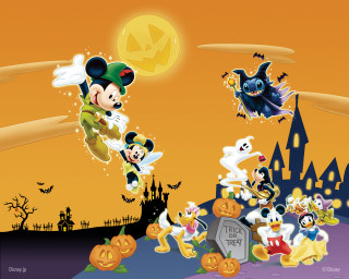 Mickey halloween pumpkin ghost castle - a castle in the background free wallpaper