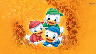 Cartoon ducks yellow background leaves - dosso dossi free wallpaper for desktop