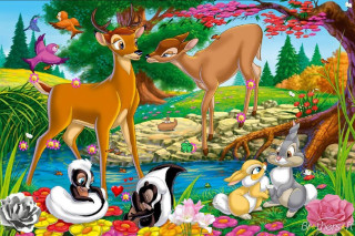 Deer forest animals pond flowers - other animal free wallpaper