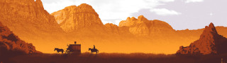Man horse desert mountains sky - western comic book art free wallpaper