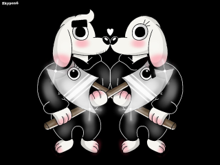 Dogs holding shovel heart shaped - a screenprint free wallpaper for desktop