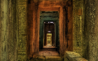 Long hallway stone wall door - a long hallway free wallpaper