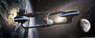 Space station planet moon background - a distant star in the foreground free wallpaper for desktop