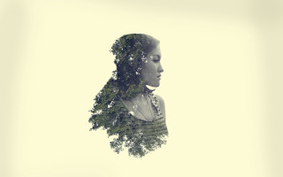 Woman tree sky double exposure - double free wallpaper