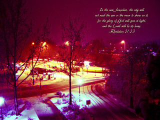 Snowy night lit street bible 2 - the bible free wallpaper