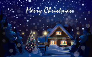 Christmas card house tree snow - a christmas card free wallpaper for desktop