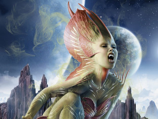 Woman wings mountain landscape full - a large body free wallpaper