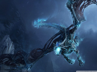 Dragon blue lights flying dark 4 - dragon art free wallpaper