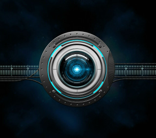 Futuristic camera lens blue light - free sci-fi wallpaper for tablet