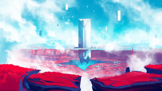 Futuristic landscape large tower blue - a futuristic landscape free wallpaper