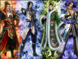 Three men different outfits colors - a sword and the other free wallpaper