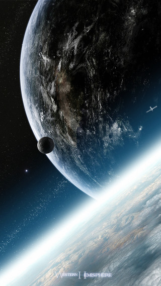 Space station large planet moon - distant free wallpaper for mobile