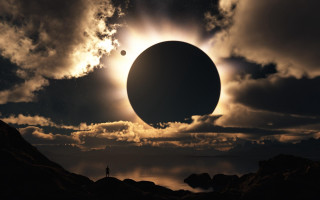 Solar eclipse water clouds person - a solar eclipse free wallpaper