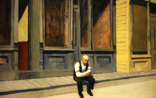 Man sitting step building black - edward hopper free wallpaper