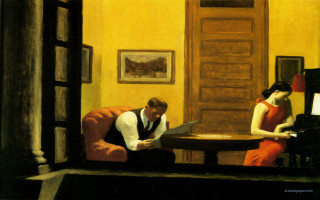 Man woman table livingroom piano - edward hopper free wallpaper