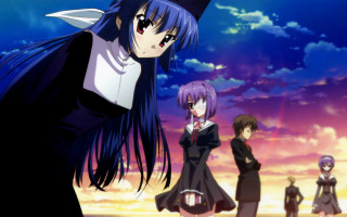 Anime characters sunset clouds sky 2 - a sunset free wallpaper