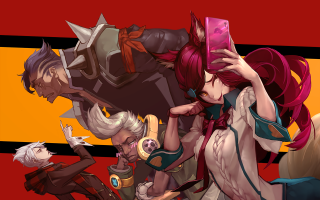 Group people red yellow background 2 - new objectivity free wallpaper