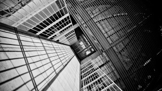 Tall building skylight center window - deep 3 point perspective free wallpaper