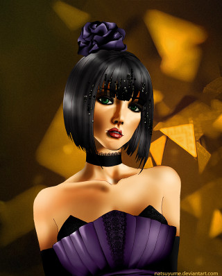 Woman purple dress flower hair - free 3d render wallpaper for mobile