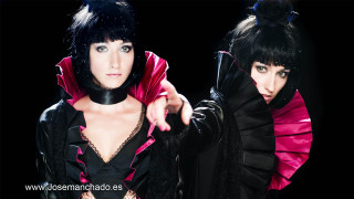 Two women black pink posing - posing free wallpaper