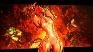 Woman red dress fire background - warframe armor free wallpaper