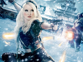 Woman snow gun cityscape fireworks - other person free wallpaper for desktop