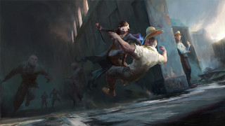 Man falling building hat people - art greg rutkowski free wallpaper