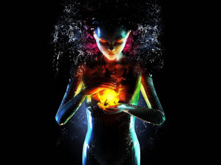 Woman glowing body fire ball - fantasy artwork free wallpaper