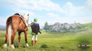 Woman horse walking field grass - epic fantasy free wallpaper