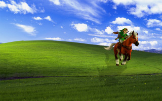 Man riding horse green field 2 - white cloud free wallpaper for desktop