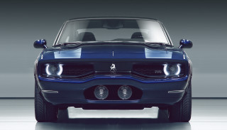 Blue mustang studio photo realistic - a gray wall free wallpaper