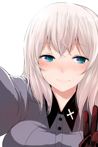 White hair blue eyes military - red glove free wallpaper