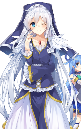 Blue dress white hair girls - a white tail free wallpaper