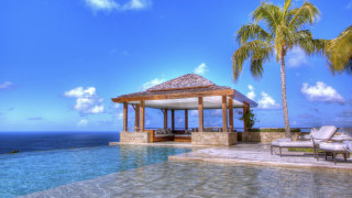 Gazebo lake palm tree beach - a large body of water free wallpaper for desktop