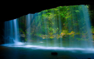 Waterfall forest light small waterfall - a waterfall in a forest free wallpaper for desktop
