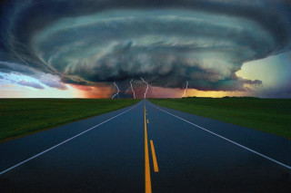 Stormy road lightning field grass - a storm free wallpaper